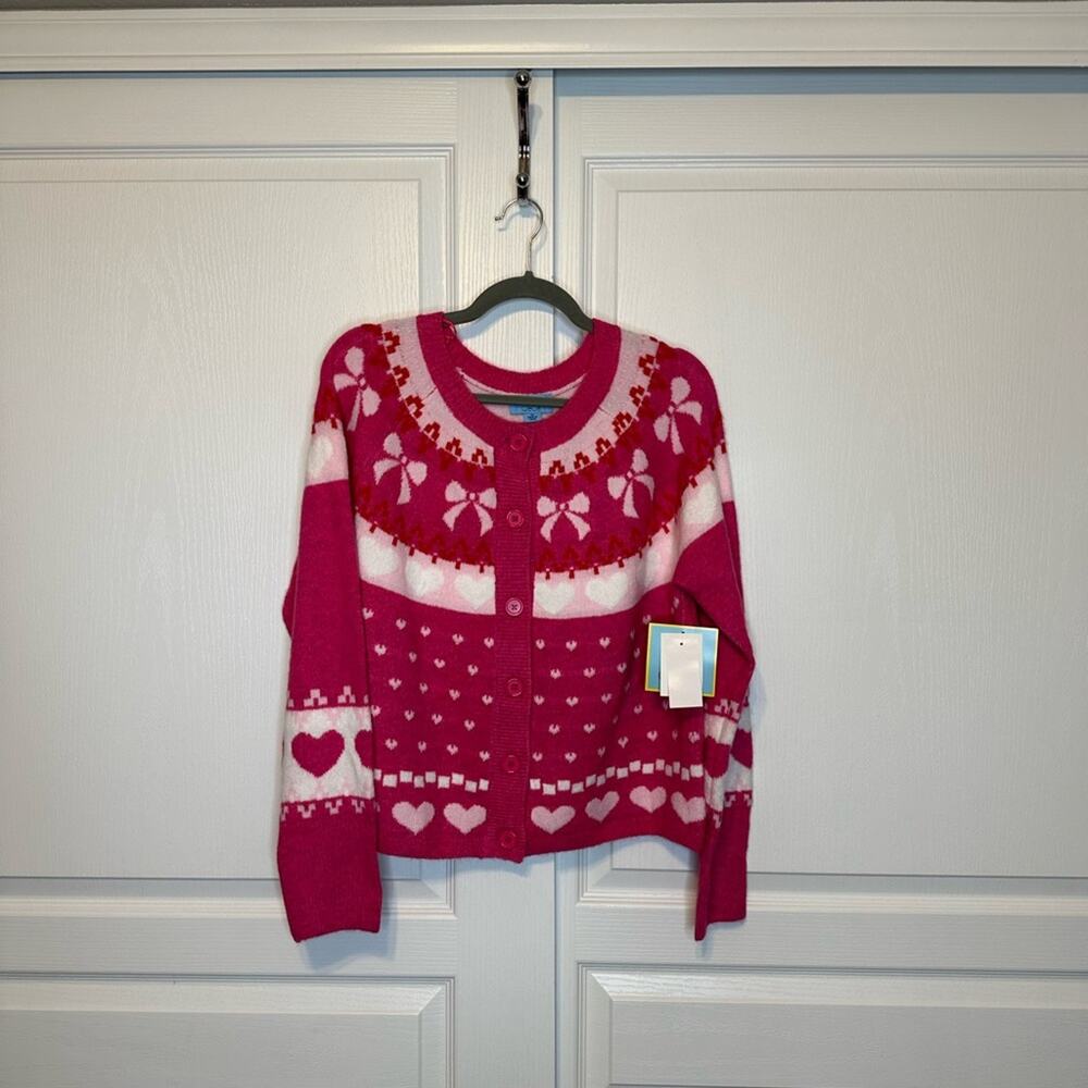 NWT CeCe Pink Hearts Patterned Cardigan